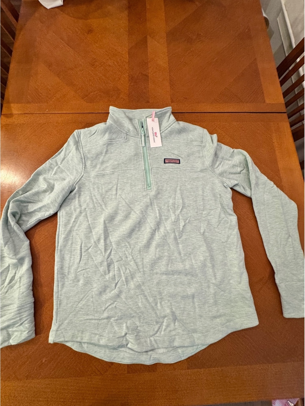 Vineyard Vines Women's Heathered Mint Green 1/4 Zip Pullover Sweater L 2713